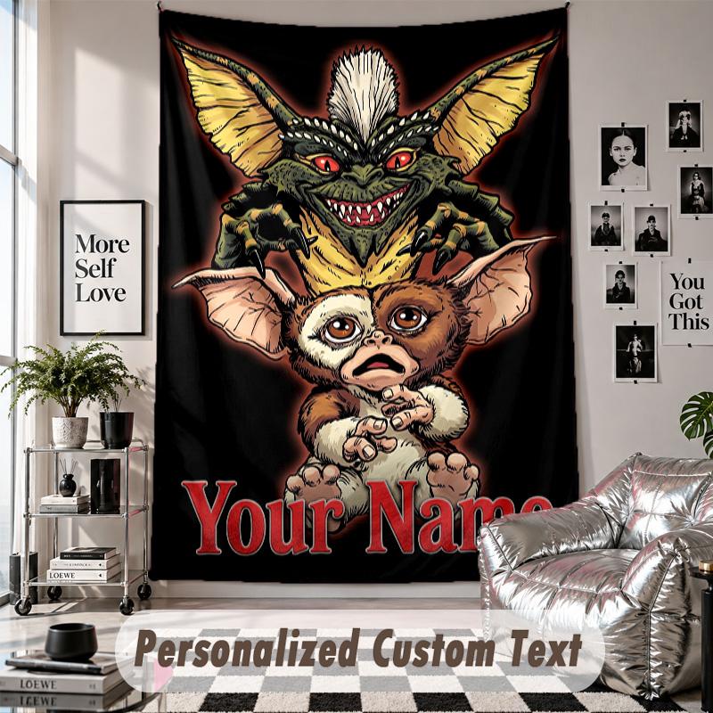 Custom Tapestry Wall Hanging, Gremlins Gizmo Personalized Name Text Home Wall Decor