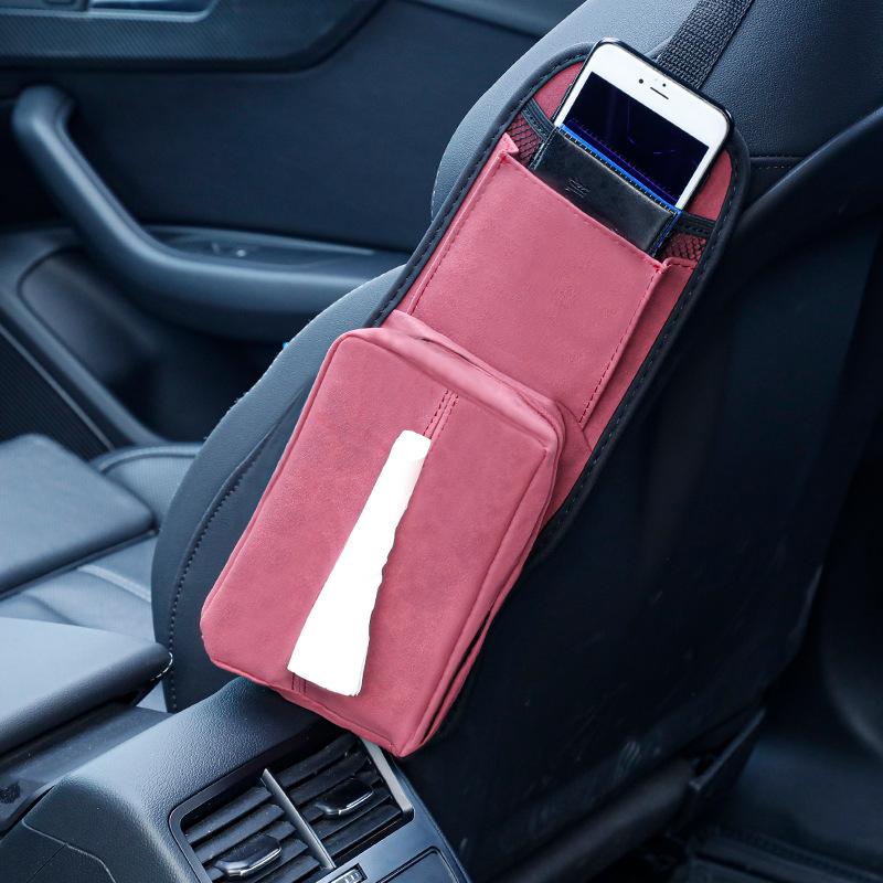 Замшевый органайзер для автомобильного сиденья, боковая подвесная сумка для хранения, многокарманный держатель для телефона, коробка для салфеток, сумка для мелочей, автомобильный интерьер