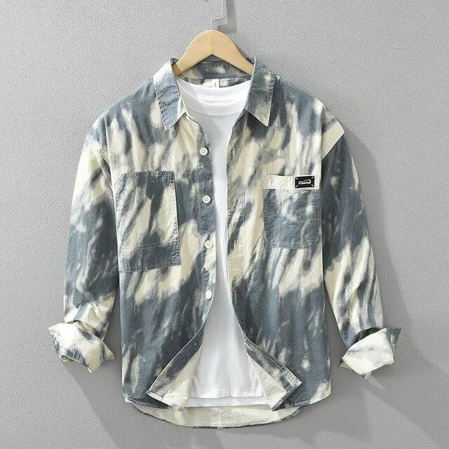 Новые модные рубашки с принтом Tie Dye, мужская модная уличная одежда, свободные повседневные мужские топы, рубашка из чистого хлопка с карманами, мужская одежда в стиле ретро