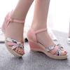 Fashion Women Summer Casual Flat Wedges Floral Lattice Sandals High-heeled Beach Female Shoes