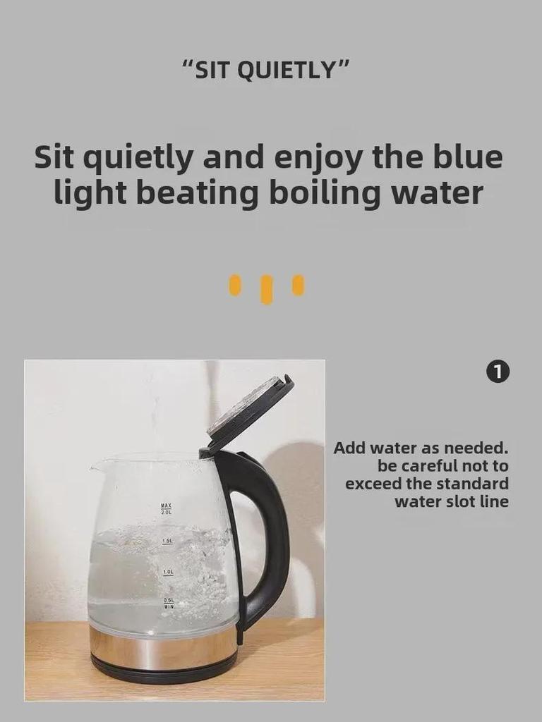 Многофункциональный электрический чайник из высокобористого стекла с функцией автоматического отключения и светодиодной подсветкой