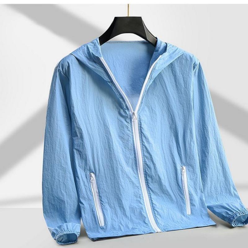 Тонкий стиль Легкий комфорт Дышащий Простой Солнцезащитный Ледяные крошки С капюшоном Повседневный Быстросохнущий Верхняя одежда для мужчин на лето