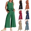 2025 Summer Sleeveless Ruched Vest & Wide-Leg Cropped Pants Women's Casual Set