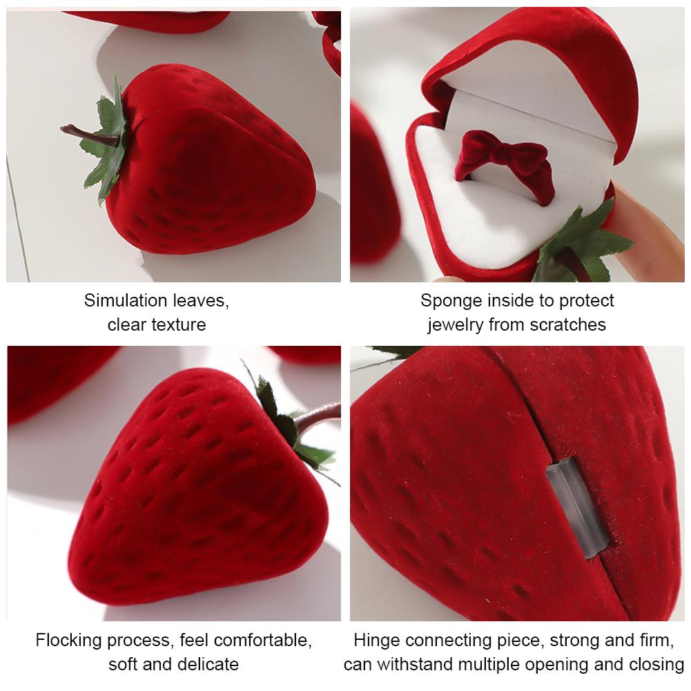 Коробка для колец в виде клубники, милая детская шкатулка для украшений, плюшевая шкатулка для хранения, подарочная коробка, шкатулка для украшений