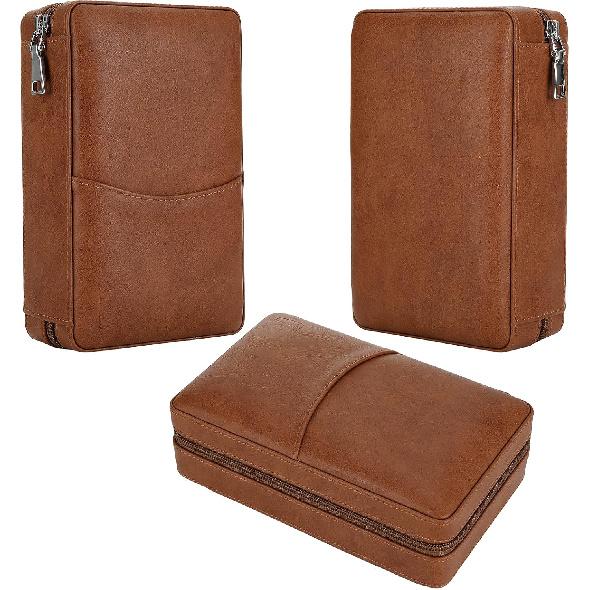 Cigar Travel Humidor, Cedar Wood Leather Cigar Case with Cigar Accessories Gift Set, Brown