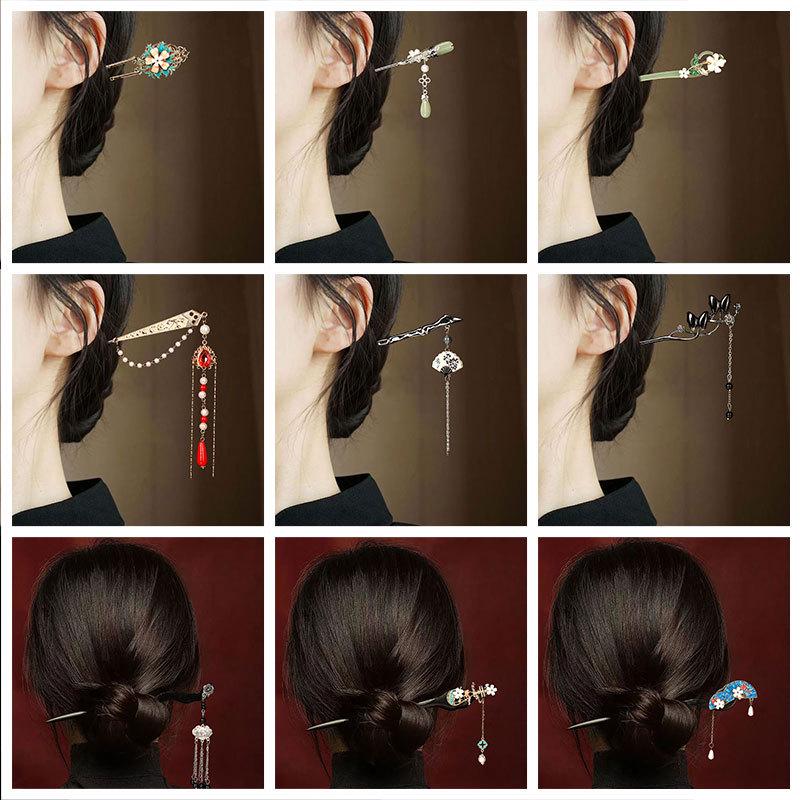 Заколка для волос в виде кисточки лотоса, инкрустированная бриллиантами: Элегантный китайский стиль с жемчужным цветком и замком мира, идеально подходит для женщин.