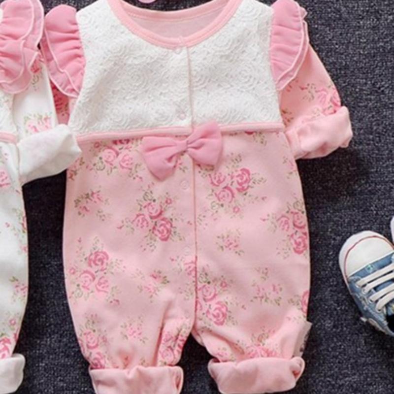 Весенне-осенняя одежда для новорожденных девочек, кружевной комбинезон принцессы с цветочным принтом, комплекты одежды, комбинезоны + шапки