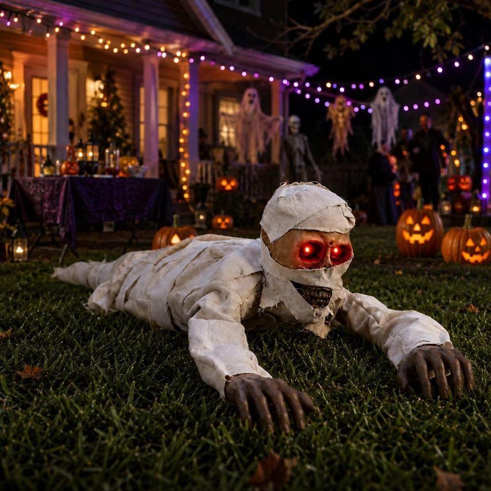 Glowing Red Eyes Halloween Crawling Ghost Sound Activated Scary Crawling Mummy Home Decor