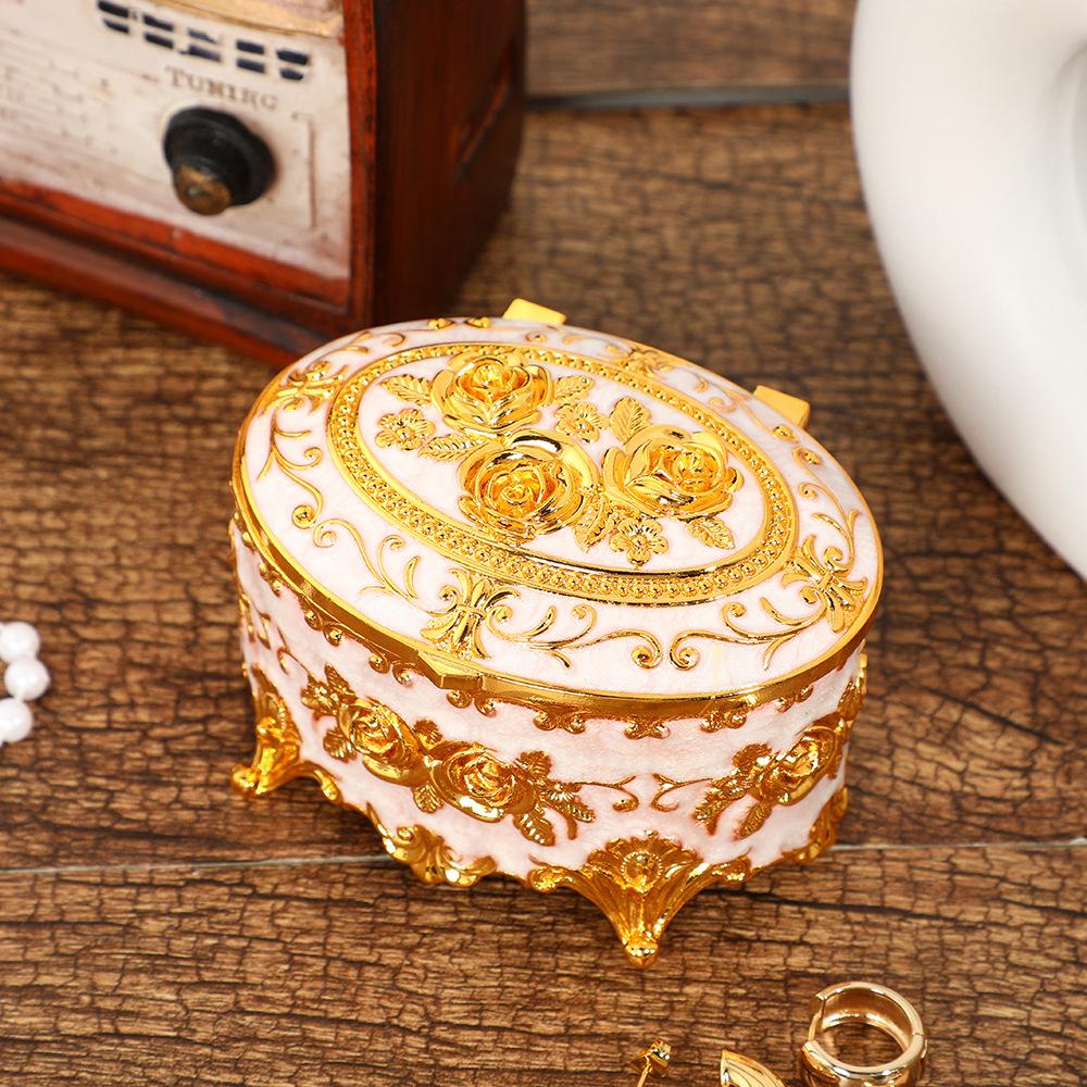 European Rose Jewelry Box, Retro Light Luxury Jewelry Box, Enamel Color Dresser, Metal Storage Box, European