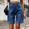 Summer Women's Denim Shorts Ripped Crimped Five-point Denim Shorts Casual Pants
