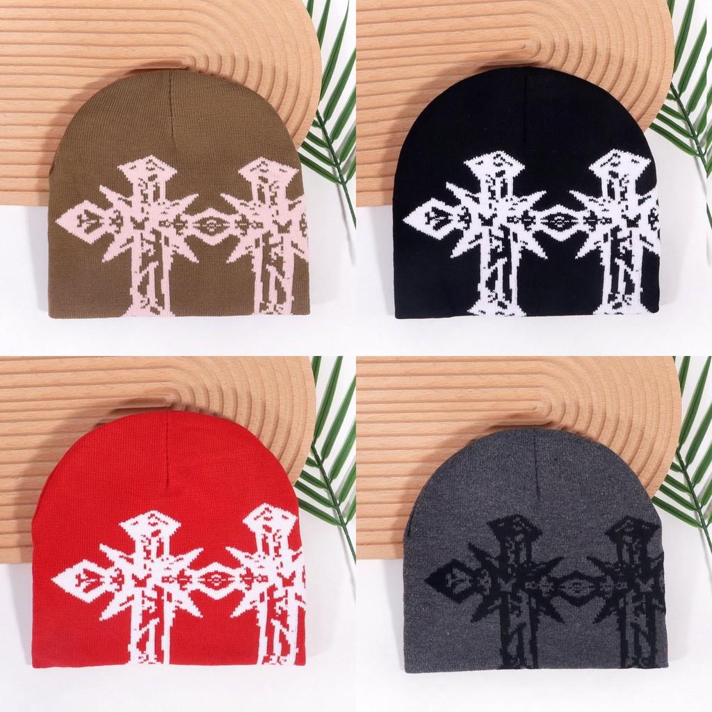 Double Pattern Cross Knitted Cap With Breathable Warm Hat Unisex Fashion Gift