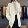 Однотонный кардиган средней длины и длинный вязаный женский осенне-зимний новый с лацканами свитер-жакет ленивый ветер теплый топ толстый