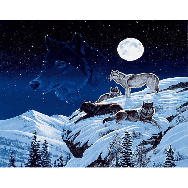 DIY 5D Алмазная картина Волк Животное Мозаика Комплект Вышивка крестом Алмазная вышивка Полный дрель Круглый