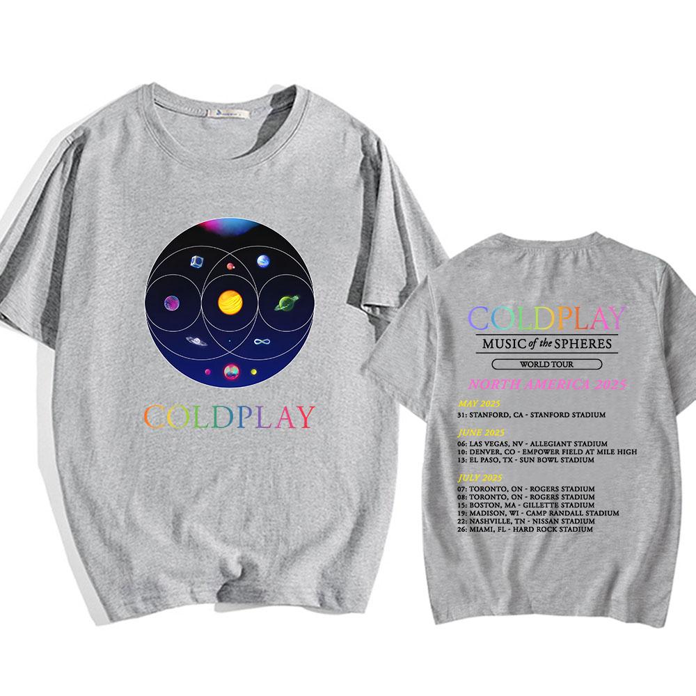 Футболки Cold-play Music of The Spheres World Tour 2025 Футболки из хлопка Тяжелая футболка с графическим принтом Mental Fashion Футболки с коротким рукавом унисекс
