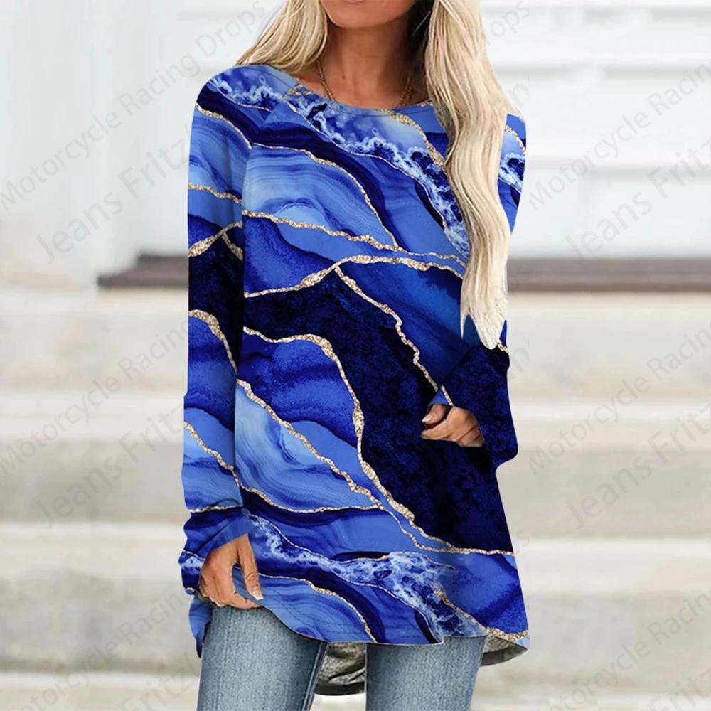 Футболки с длинным рукавом с принтом Marble 3D, женские модные футболки, женские топы, футболки, женские туники, топы, женская одежда, повседневные майки