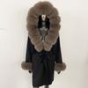 OFTBUY 2024 New Winter Women Coat Real Natural Fox Fur Belt Double-faced Woolen Blends Jacket Thick Warm Casual Hooded Overwears