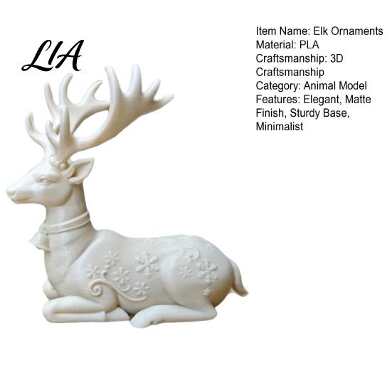 Decorative Reindeer Statue 3D Printed Christmas Figurine, Lying Down Deer with Bell Home Decor for & Embossed Snowflake Patterns, Minimalist