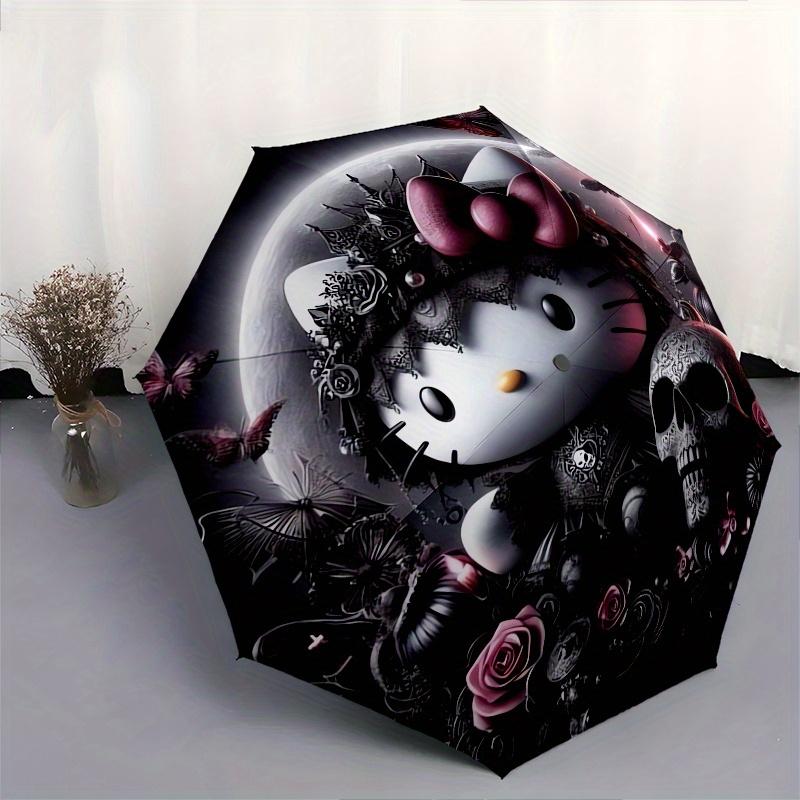 Gothic Hello Kitty Automatic Umbrella-Foldable, Durable 8-Bone Design, Compact and Stylish, Great for Camping, Halloween, Christmas, Mother'