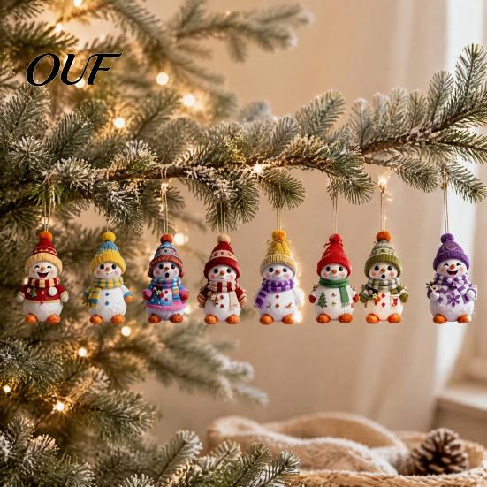 Bulk Christmas Ornaments 16PCS Wooden Snowman Pendants, Colorful 2D Flat Hanging Ornaments, Cute Decor Knitted Hats And Scarves Figures for