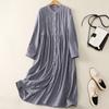 Рубашка с воротником-стойкой, юбка, женское платье свободного кроя средней длины, полосатое платье из чистого хлопка, длинная юбка