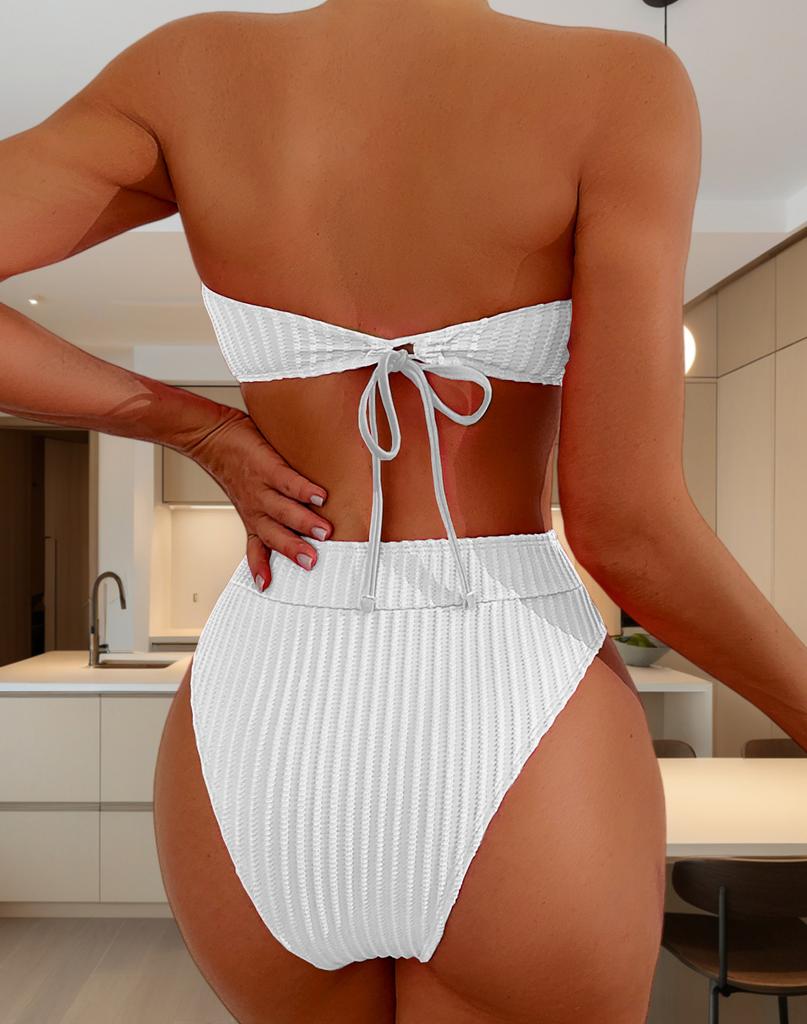 Женский купальник, однотонный, без бретелек, с завязками на спине, с высокой талией, с разрезом, купальник-бикини, пляжная одежда, купальные костюмы