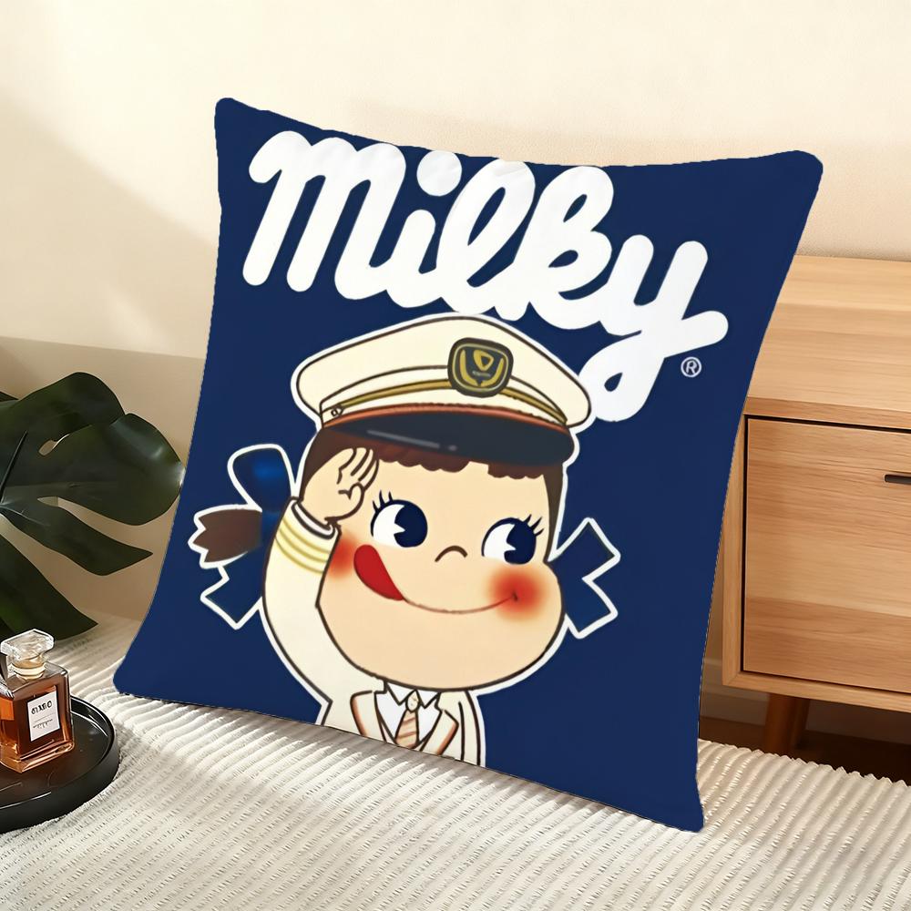 Fujiya M-Milky Peko Cushion Cover Soft Short Plush Pillow Cover Smooth Cozy Texture Aesthetic Cushion Case Home Decor