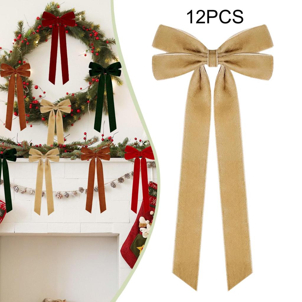 Set of 12 Vintage Christmas Velvet Bows, for Wreath, Tree, Staircase, Pillar, Fence Or Door.