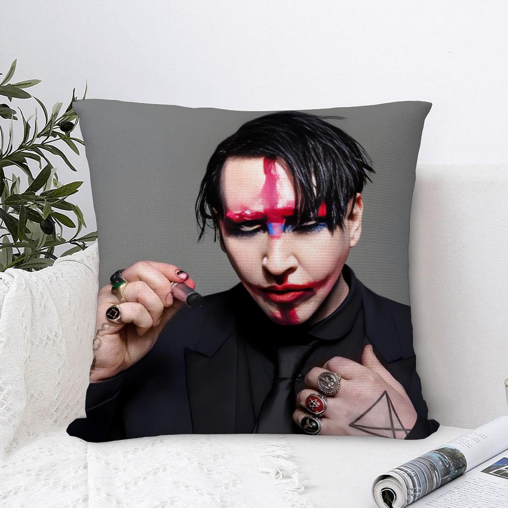 Наволочка для подушки Singer M-Marilyn Manson Декоративная для дивана Домашняя Квадратная плюшевая наволочка с двусторонней печатью Декор для подушки