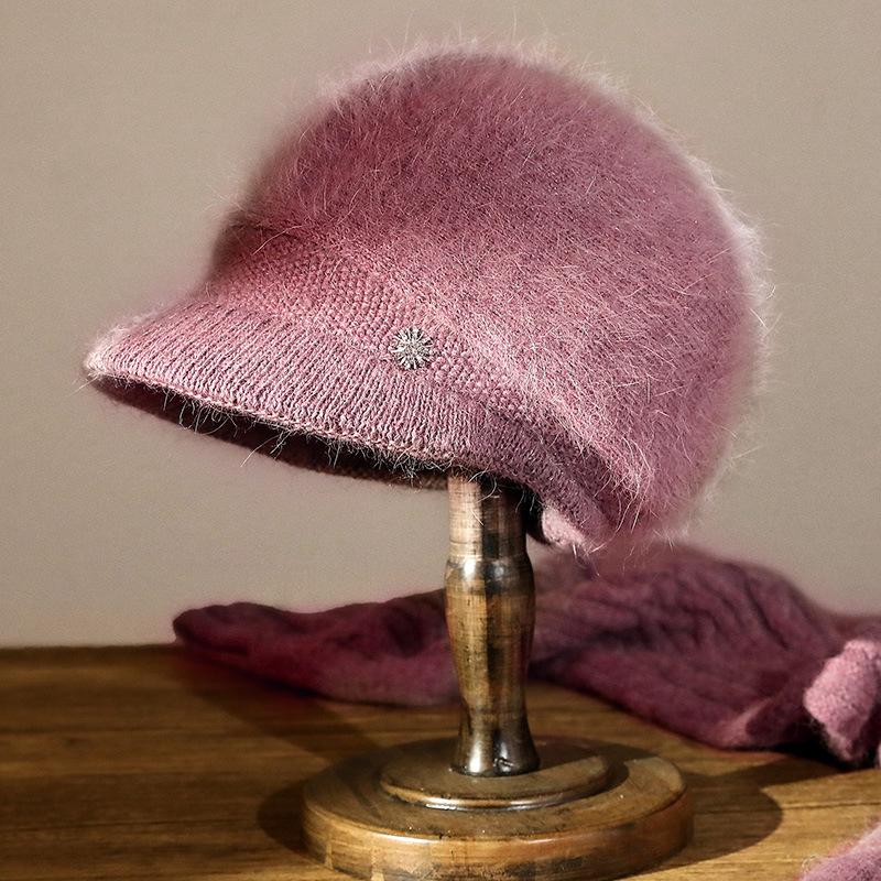 Осенне-зимняя женская вязаная шапка с утолщенными ушками, теплая шапка для мамы, шапка из смесовой шерсти с кроличьим пухом, для выхода на улицу в холод
