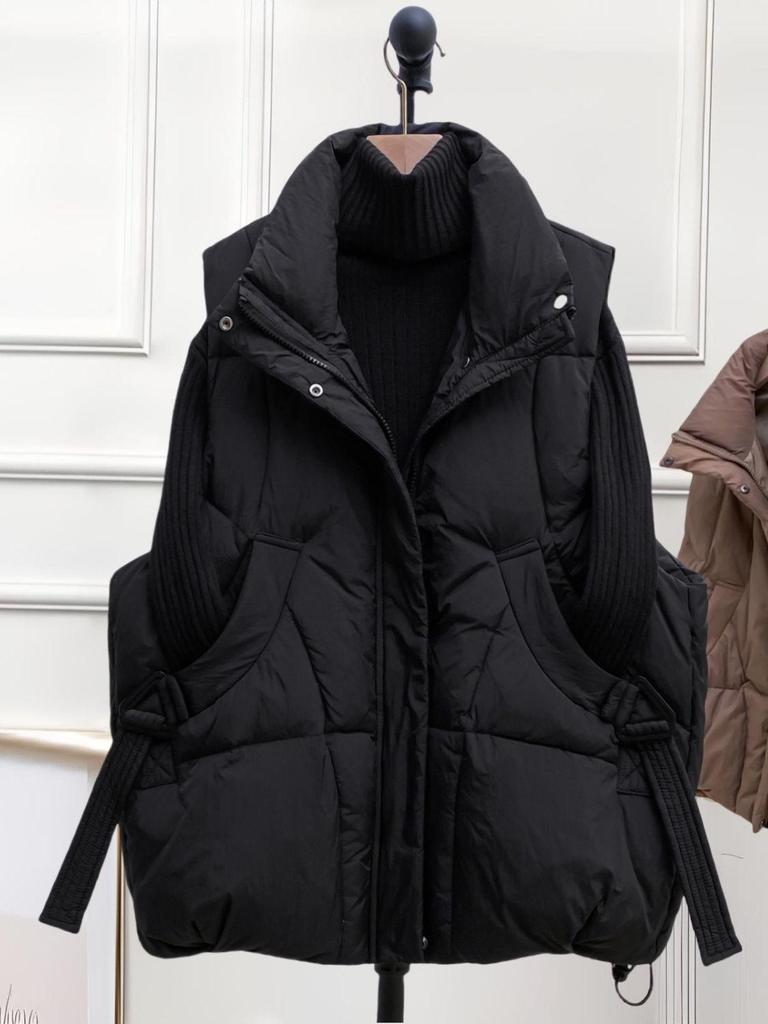 Женская куртка миди без рукавов большого размера - Толстый теплый пуховый хлопковый жилет для осени/зимы