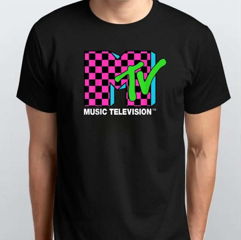 Classic MTV Logo Pink And Blue T-SHIRT Black