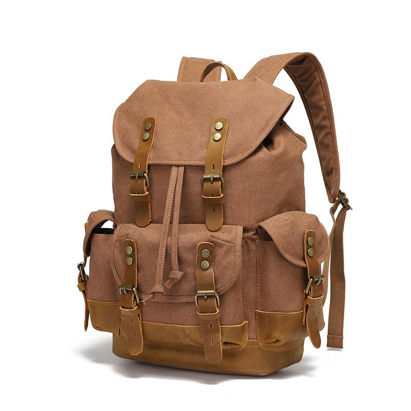 Unisex Waterproof Waxed Canvas Travel Backpack for Outdoor Sports and Laptops