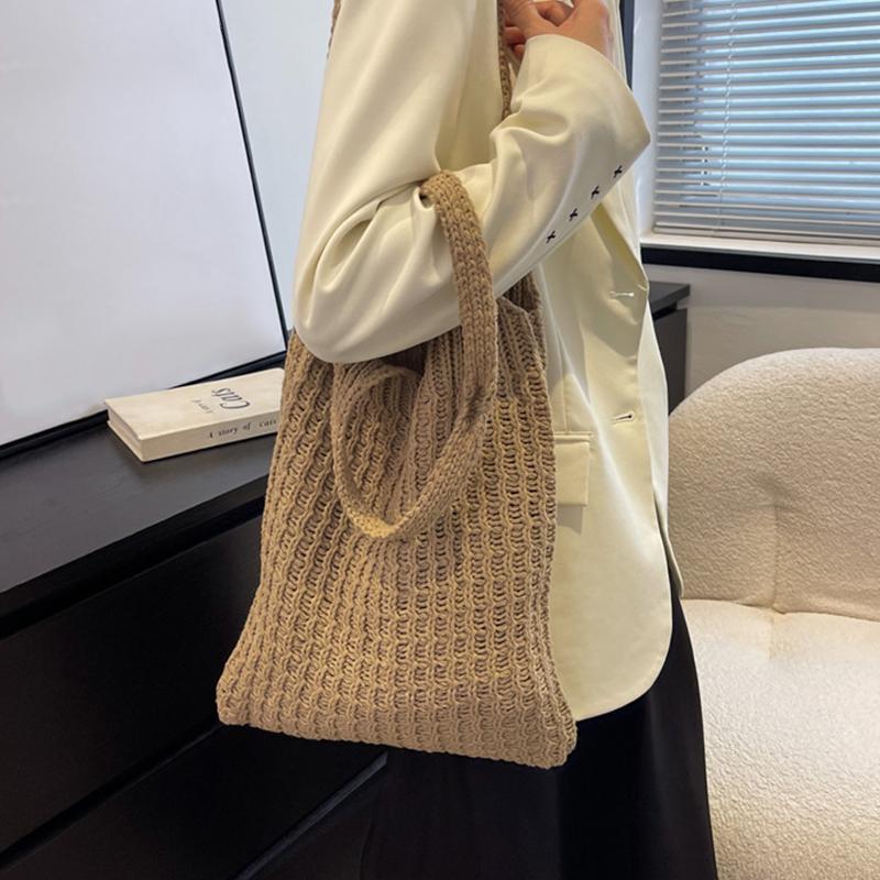 Пляжные сумки Женская сумка через плечо Вязаная крючком сумка Дизайнерская вязаная сумка-шоппер с полой ручкой сверху