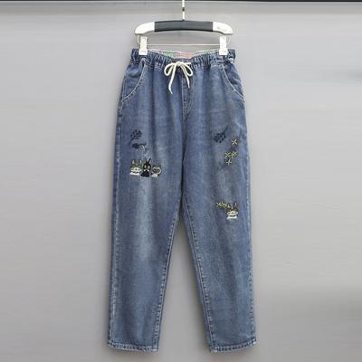 Женские брюки большого размера, эластичные джинсы, свободные полуэластичные брюки