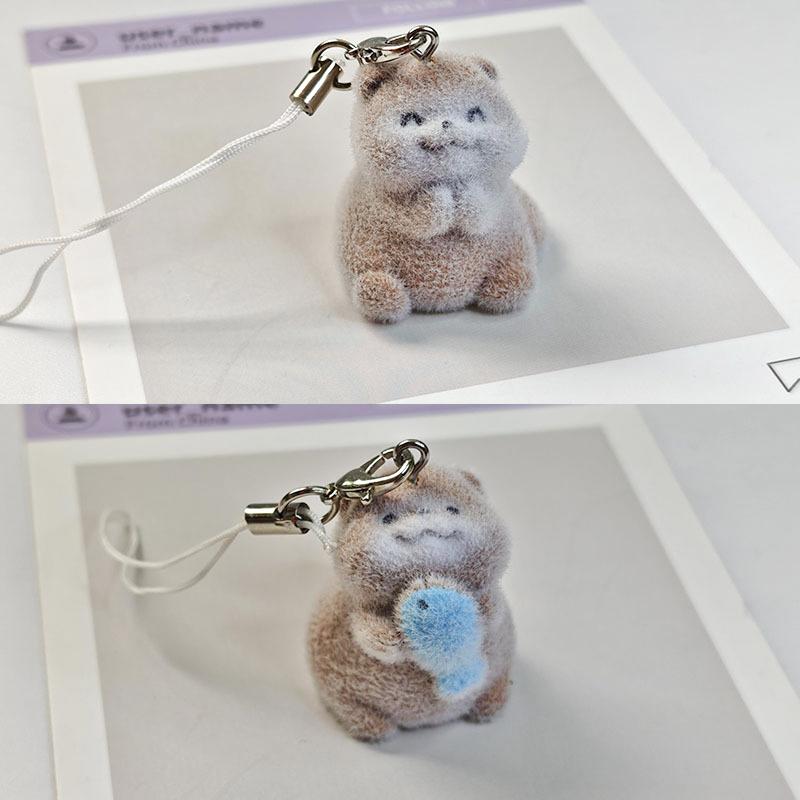Lovely 3D Flocked Otter Pendant Keychain Cute Cartoon Backpack Charm Animal Keyring Bag Hanging Decoration Accessories