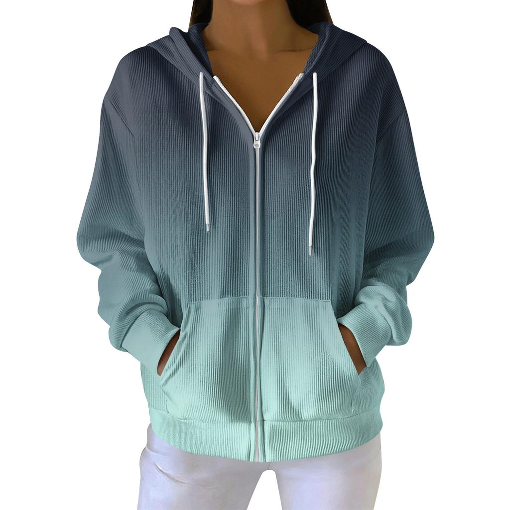 Women's Casual Fashion Long-Sleeved Zip-Up Christmas Print Knitted Hoodie