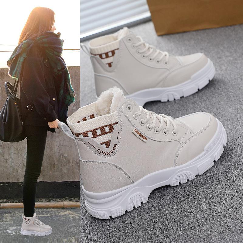 Women's Large Size Soft Sole Winter Warm Fur One Anti-slip Snow Boots Padded Lined Ankle Boots Windproof Outdoor Sports Cotton Boots