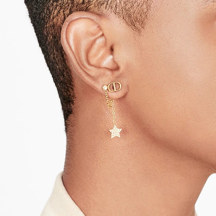 DIOR Faux Crystal Earrings Women's Gold E1282PMTCY-D301