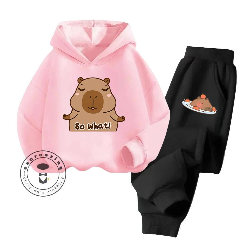 Костюм с капюшоном и брюками Capybara Capibara, подходит для детей в возрасте от 3 до 14 лет, с нишевым дизайном, высококачественный хлопковый костюм с капюшоном