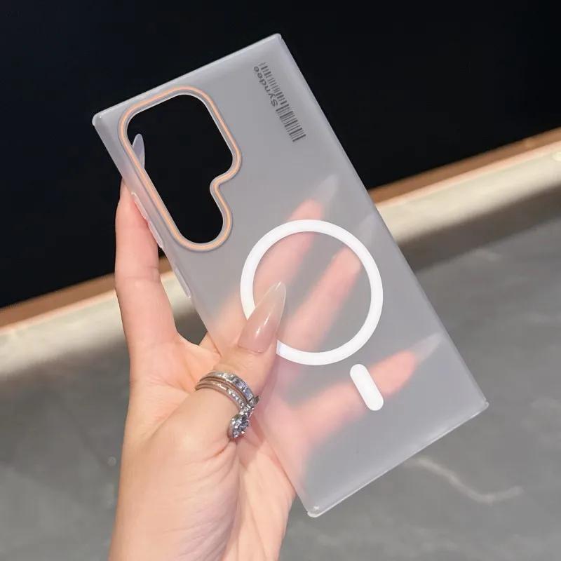 Для чехла Magsafe Wireless Charge для Samsung Galaxy S25 S24 S23 S22 S21 Plus FE Note 20 ультрапрозрачный противоударный матовый чехол