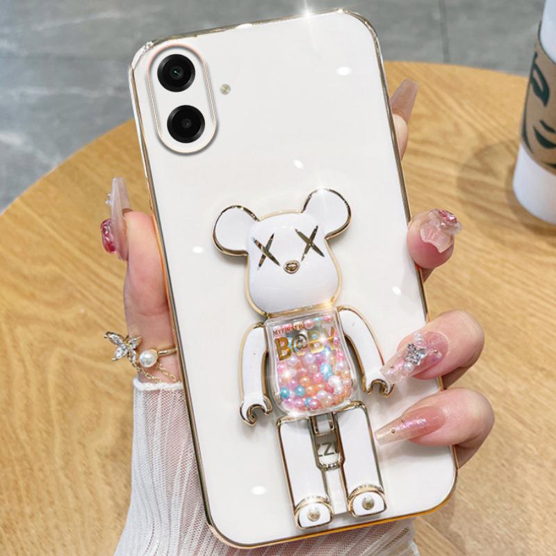 For Samsung Galaxy A07 / A07S / A08 / A18 Case Soft Electroplated Quicksand Hourglass Pellet KWAS Bear silicone shockproof Protector Smooth