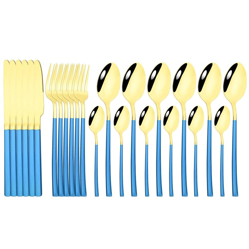 24 Pieces Sets Kitchen Tableware Cutlery Set Mint Green Gold Stainless Steel Dinnerware Set Food Flatware Mirror Silverware Set