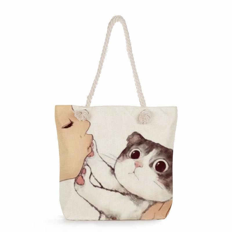 Многофункциональная Милая кошка Принт Толстая веревка Плечо Пляжная сумка 7584