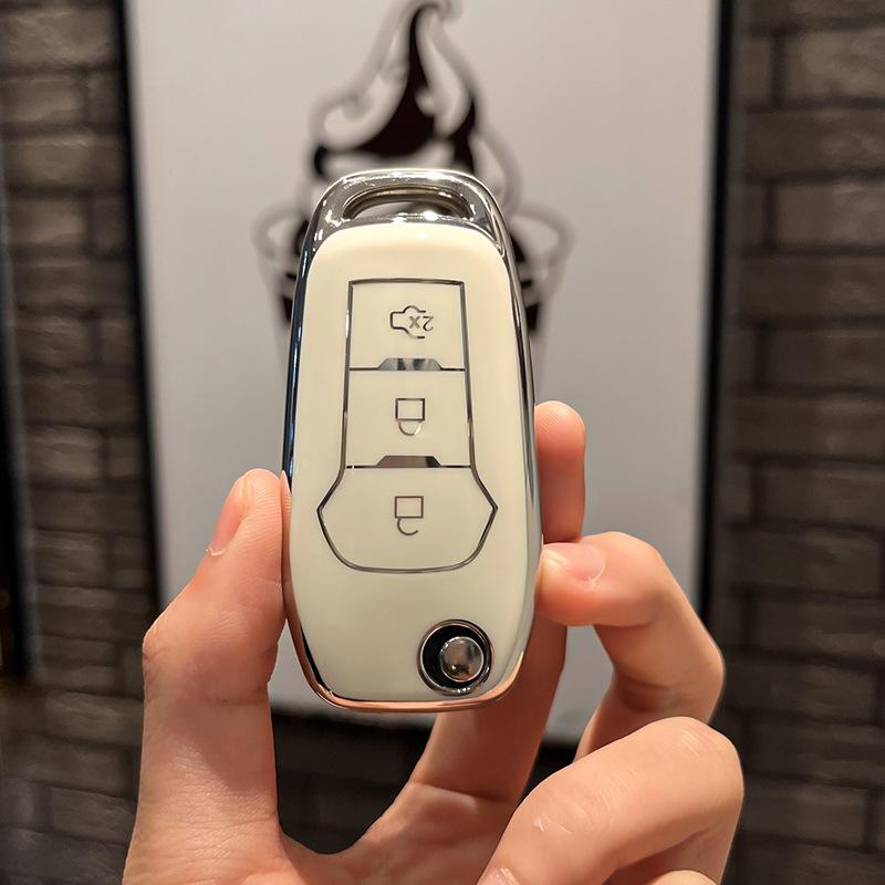 Чехол для ключей из ТПУ с серебряным краем для Ford F-150 F-250 F-350 Explorer Ranger KA Fiesta Mondeo, чехол без ключа с дистанционным управлением, брелок в виде ракушки, держатель для кожи