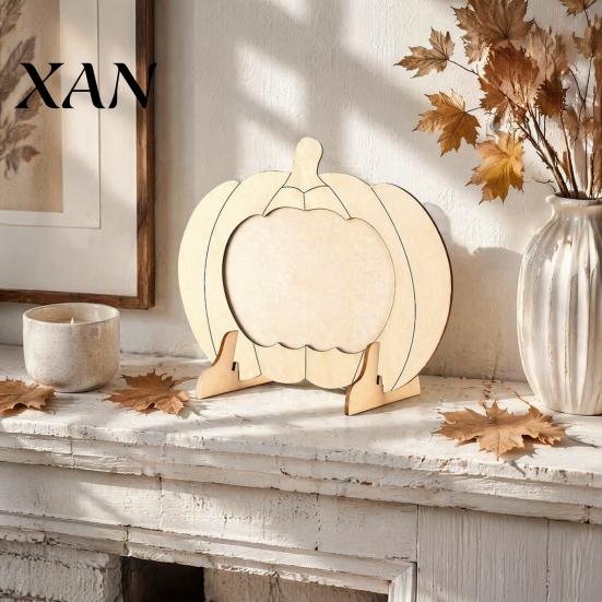 Unfinished Wood Photo Holder Wooden Pumpkin Frame, Halloween Thanksgiving DIY Paintable Craft for Kids, Blank Commemorative Display Picture