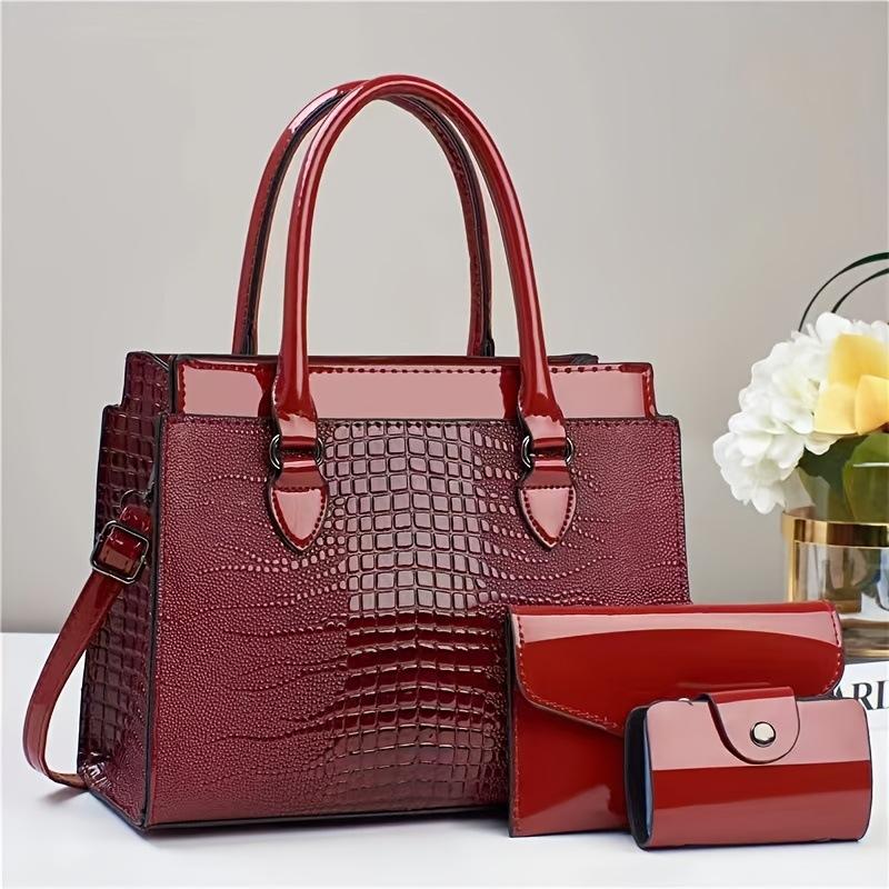 Handbag Bright Leather Alligator Pattern Mother Bag Texture Leather Women's Bag Trend