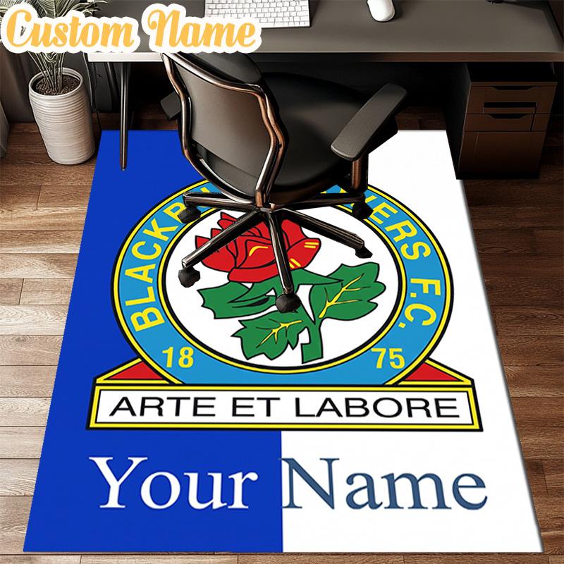 Custom Name Blackburn Rovers Fc Crest Rug Office Rug Chair Mat Non Slip Carpet Rugs for Bedrooms Dining Room Living Room Home Decor gifts
