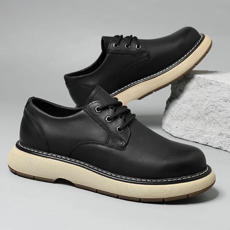 Fashion Genuine Leather Men Casual Leather Outdoor Work Walking Oxford Shoes Comfy Flat Designer Lace-Up Business Shoes Mens Dress Shoe