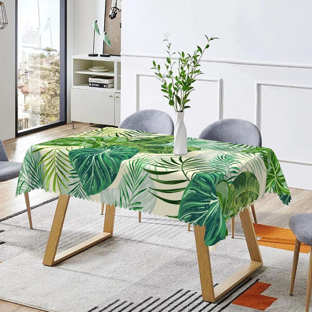 Tropical Palm Leaves Flowers Table Cloth Wedding Party Rectangle Waterproof Reusable Kitchen Tablecloth Camping Patio Decor