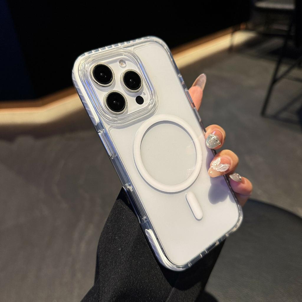 For iPhone 16 Pro Max Case Compatible with MagSafe TPU PC Clear Phone Cover with Metal Buttons